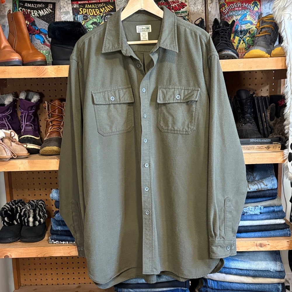L.L.Bean Men’s XXL Tall Cotton Chamois Shirt – Olive Green